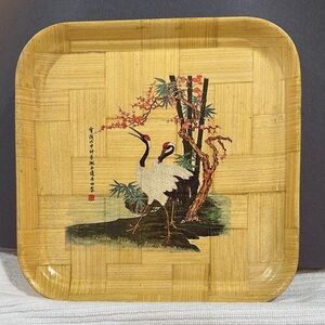 Bamboo Square Tray with Crane Design